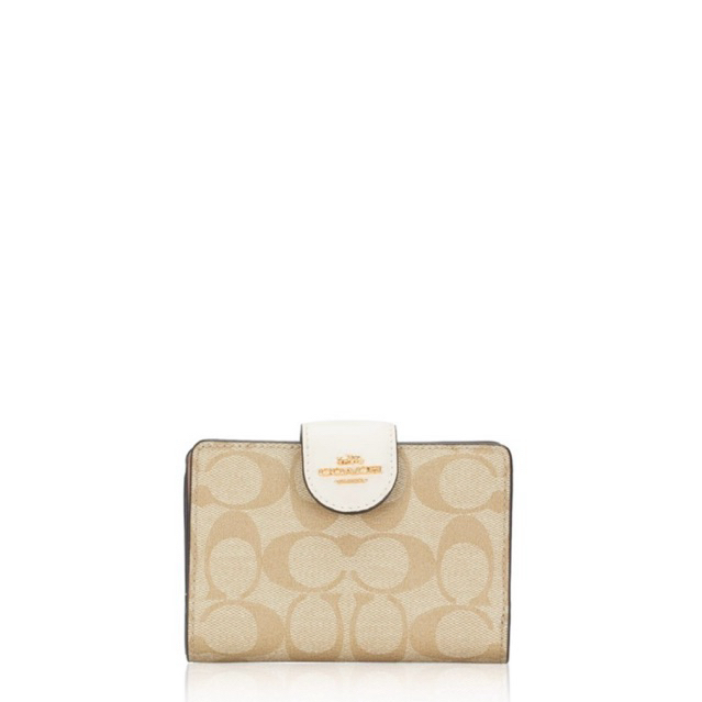 COACH SIGNATURE MEDIUM CORNER ZIP WALLET KHAKI CHALK TAUPE ORIGINAL