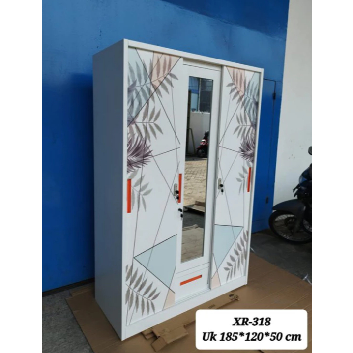 Lemari Baju Besi Sliding - Lemari Baju 3 Pintu XR-318 - Lemari Baju Besi - Lemari Baju Sliding Kaca