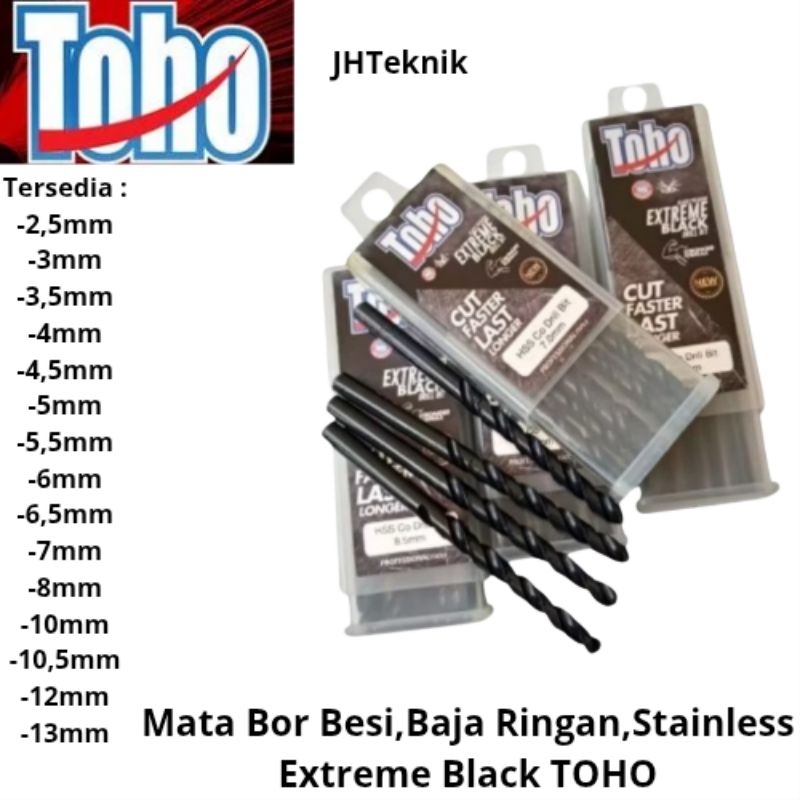JHTeknik Mata Bor Besi Baja Ringan,Stanless TOHO EXTREME BLACK 2,5mm/3mm/3,5mm/4mm/4,5mm/5mm/5,5mm/6