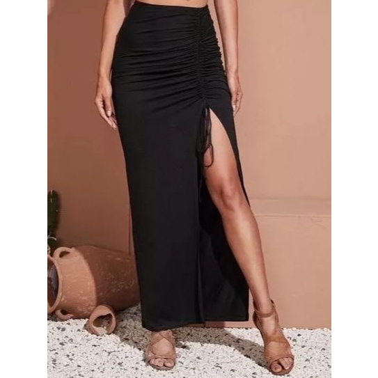 Rok Aniska/Rok Serut Sexy Wanita/Panjang Belah Samping