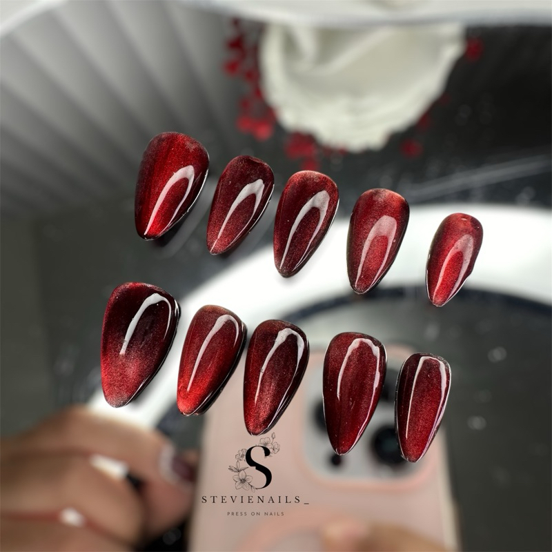 PRESS ON NAILS / KUKU PALSU RED WINE/ NAIL WARNA MERAH/ KUKU WEDDING WISUDA PREMIUM / NAIL GEL NAIL 