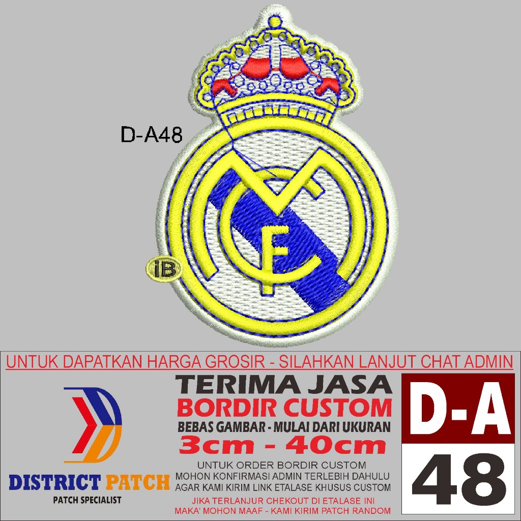PATCH BORDIR LOGO D-A48 REAL MADRID KLUB BOLA LIGA SPANYOL DISTRICT PATCH TESTIMONI