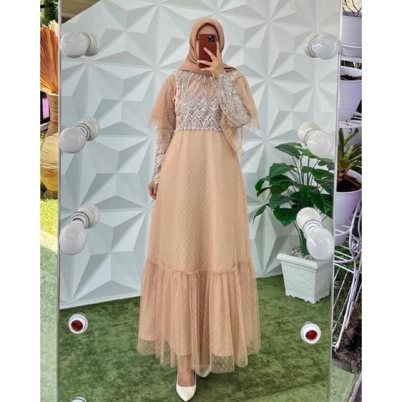Gamis Ozias Ratu premium Tile pundak mix bordir Kondangan seragaman Gamis Hari raya Tutu bordir