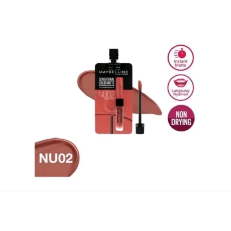 Maybelline Sensational Liquid Matte Lip Sachet 2mL - NU02