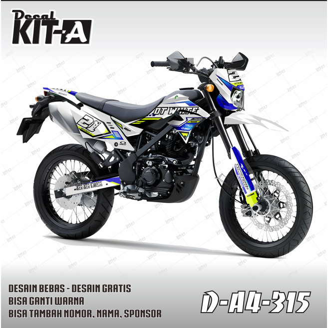 Decal Sticker Kawasaki New Dtracker Full Body putih list biru hijau D-A4-315