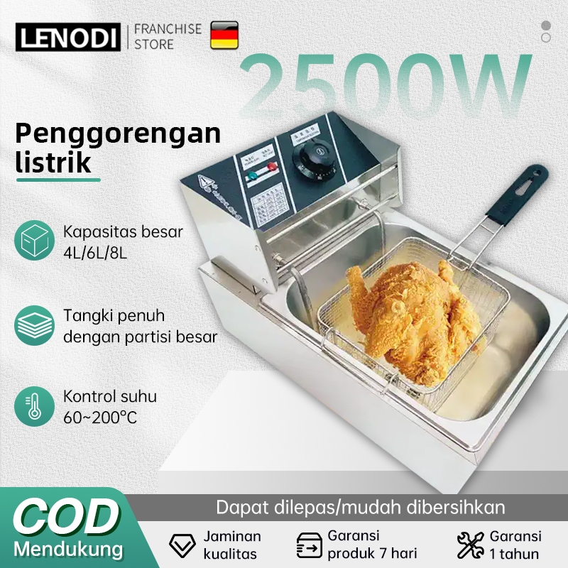 LENODI Penggoreng Listrik, Penggorengan Dalam, Multifungsi, Kental, Kapasitas Besar, Ayam Goreng, Ke