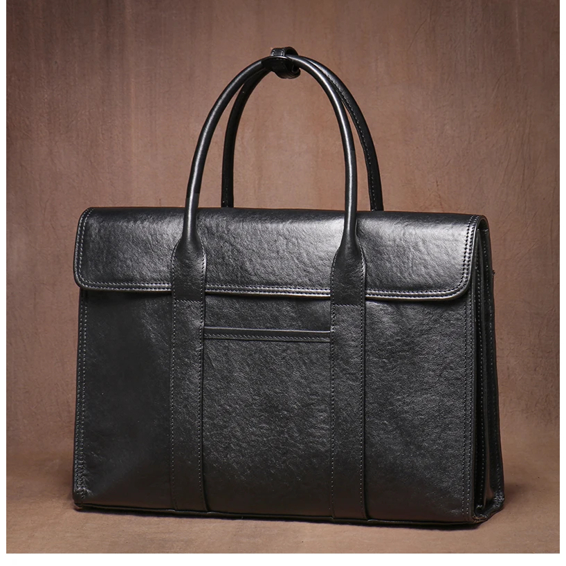Tas Kantor Pria Kulit Asli Tas Laptop Kantor Bisnis Mewah Tas Tangan Kulit Asli Sapi