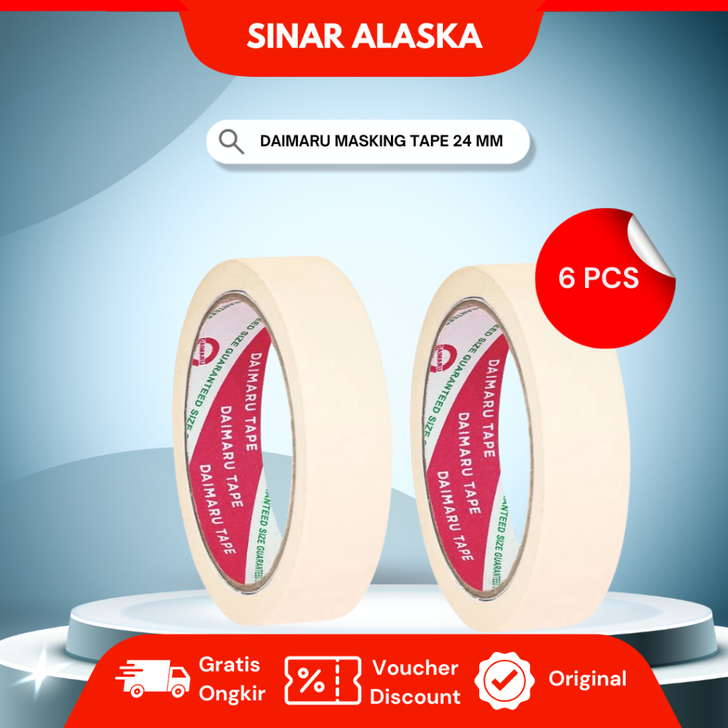 

(Paket 6 pcs) Daimaru Masking Tape Lakban Kertas Warna Krem 24 mm x 21 M