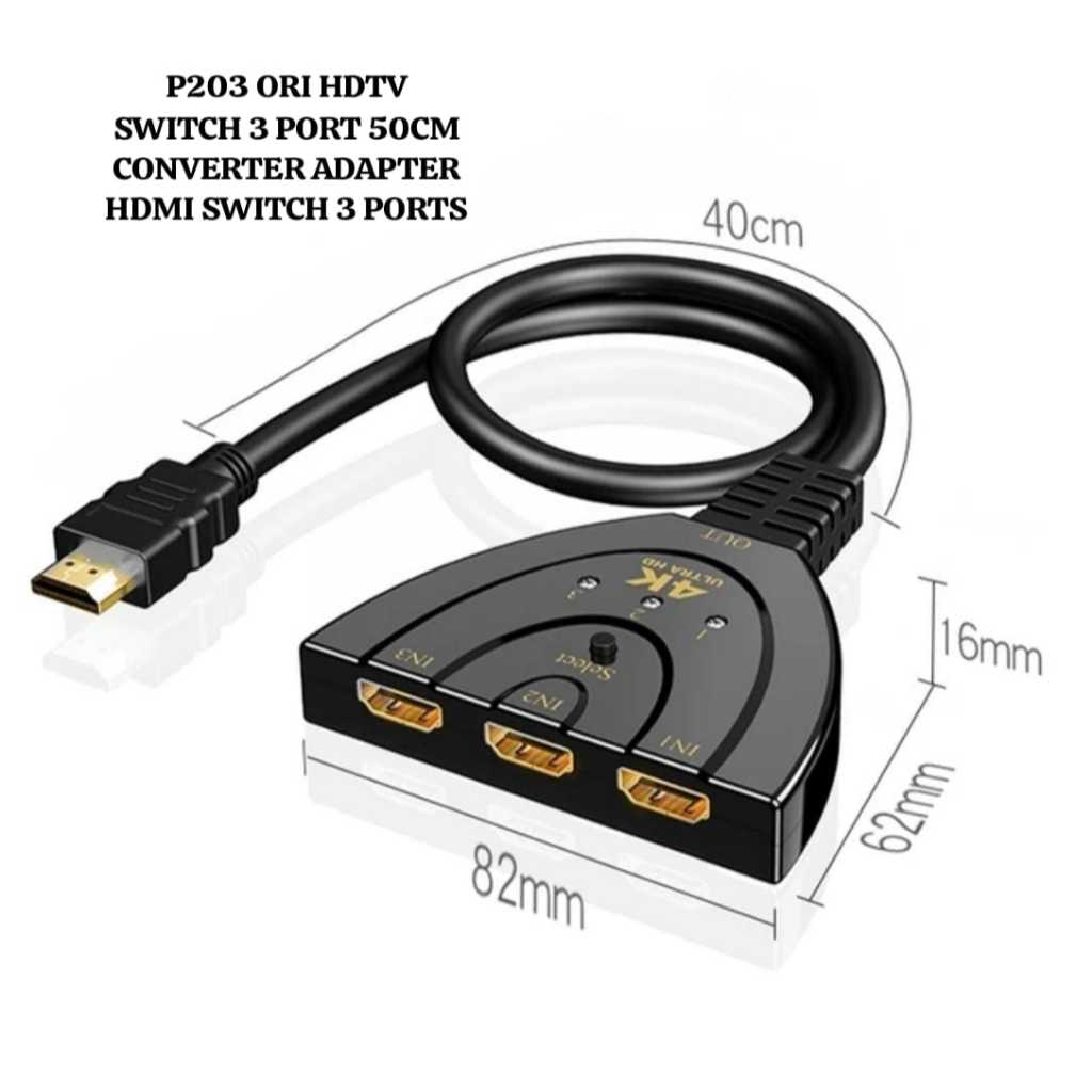 P203 ORI HDTV SWITCH 3 PORT 50CM CONVERTER ADAPTER PORTS  SWITCHER KABEL 3IN1 OUTPUT HDMI SOKET SOCK
