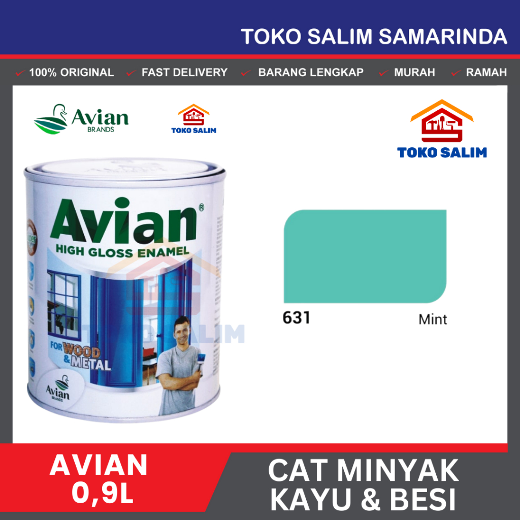 Cat Minyak Kayu dan Besi 0,9L 1KG AVIAN Warna Lengkap ( PUTIH / HIJAU GREEN TOSCA /PINK / PURPLE