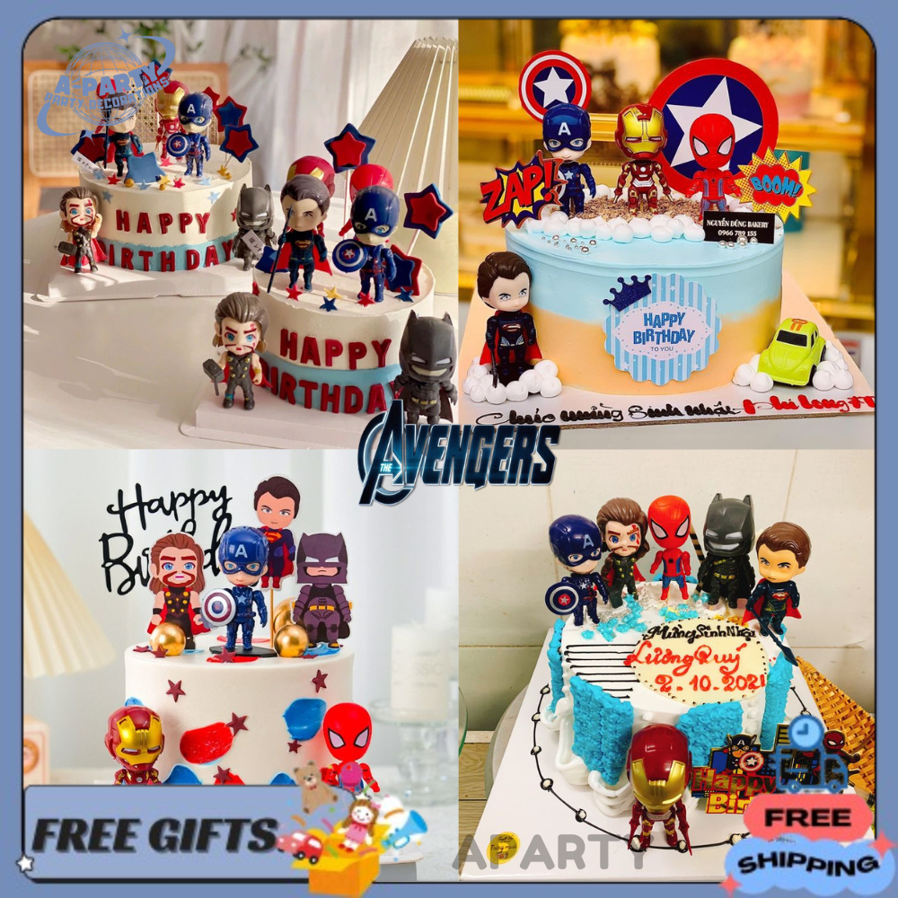 Hiasan Kue Mainan Miniatur 3D Karakter Avengers Marvel Tema Superhero untuk Dekorasi Pesta Ulang Tah