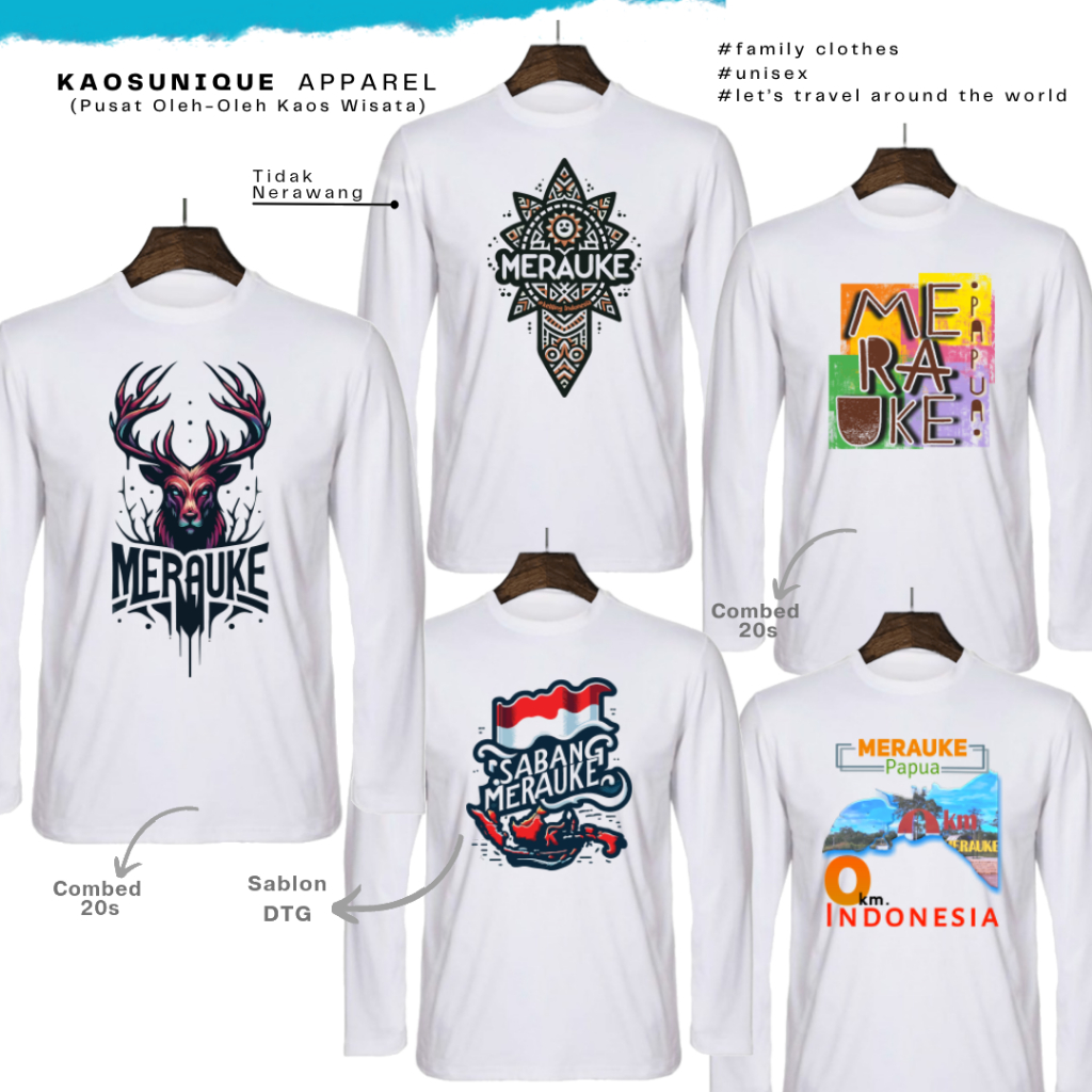 KAOSUNIQUE T-shirt Lengan Panjang Motif Merauke - Unisex Katun Combed 20s Sablon DTG Kaos Oleh-Oleh 