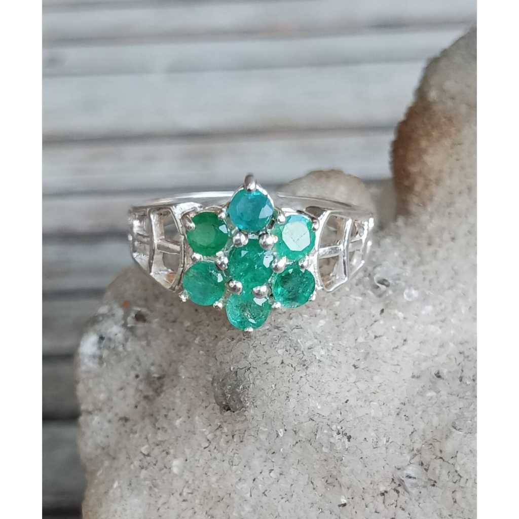 Natural Zamrud Columbia Plus Memo Origin Ring Perak 925 Ladies