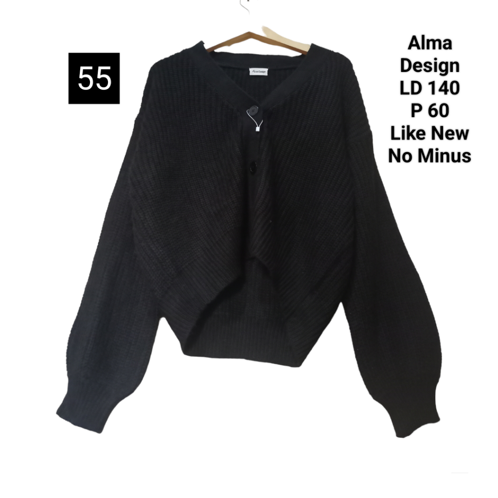 Cardigan kardigan rajut knit hitam jumbo oversize lengan balon premium RS 55