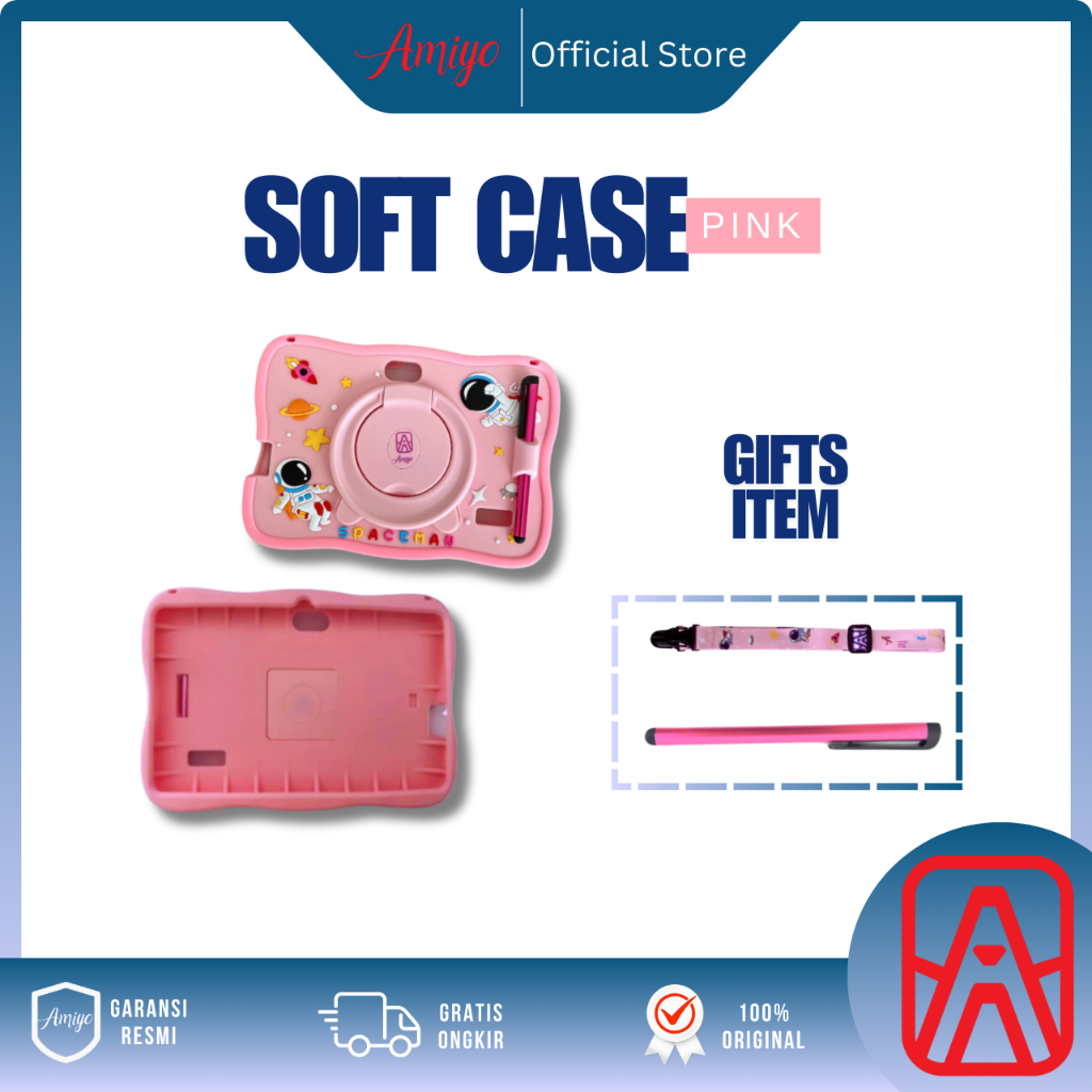 [SOFT CASE] Amiyo Tablet A15 Astronout Pink Edition + Stylus Pen Mini Pink + Tali Selempang Pink