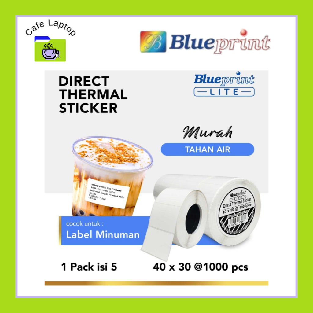 

Direct Thermal Stiker 40 x 30 BLUEPRINT Lite 40x30 mm 1 Roll isi 1000