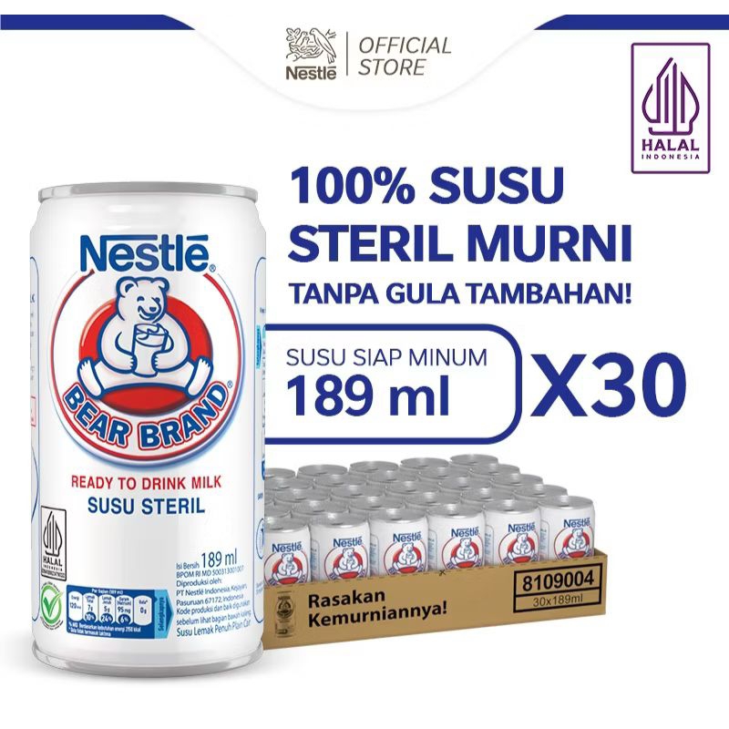 

Bear Brand Susu steril 189 ml x 30 Kaleng