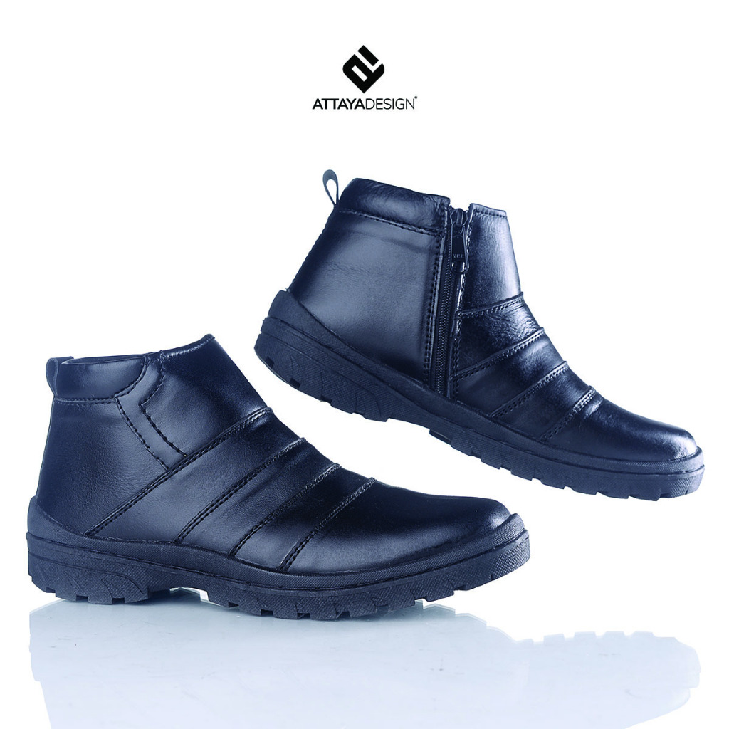 FREE ONGKIR ATTAYA DESIGN SEPATU PRIA BOOT FASHION KULIT ASLI ORIGINAL TANPA TALII WARNA HITAM RS