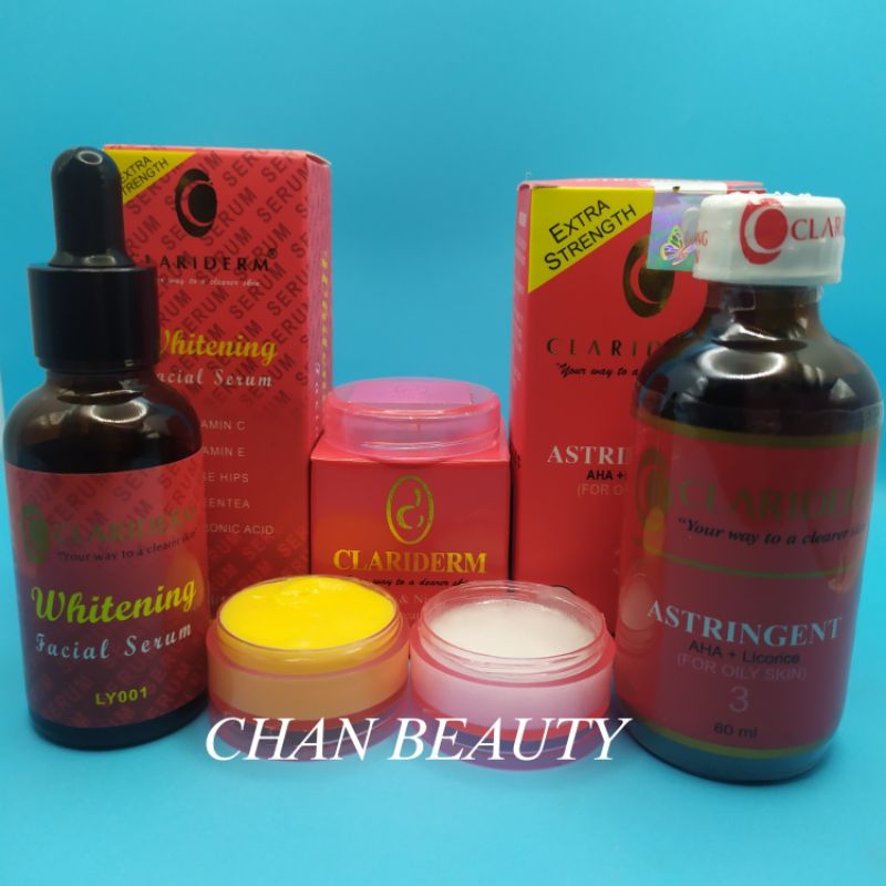 Paket Lengkap CLARIDERM Original 4in1 ( Krim Siang - Krim Malam - Serum - Toner )