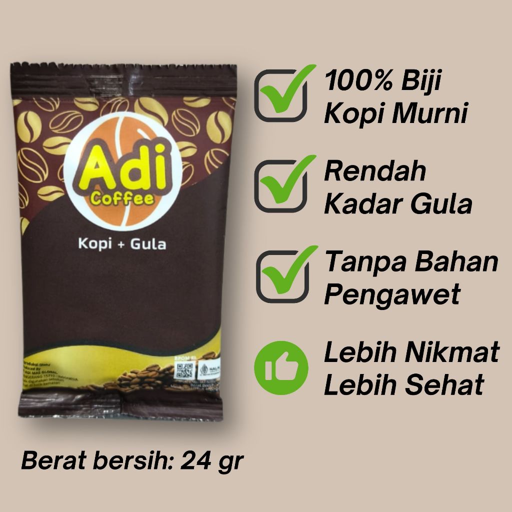 

Kopi Sachet Premium Rendah Gula - Adi Coffee 100% Kopi Murni (24gr)