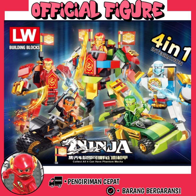Mainan anak ninjago superhero robot dan mobil 4in1 ninja zane kai jay liyod