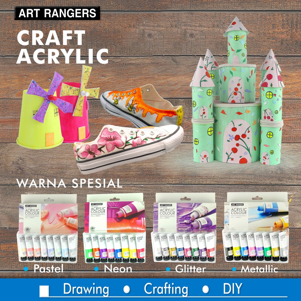 

Cat Akrilik Glitter ART RANGERS Acrylic Glitter/Metalik/Neon 8 warna @ 22ML