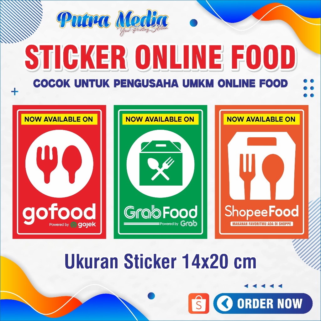 STIKER ONLINE FOOD / GOFOOD / GRABFOOD / SHOPEEFOOD BAHAN VINYL