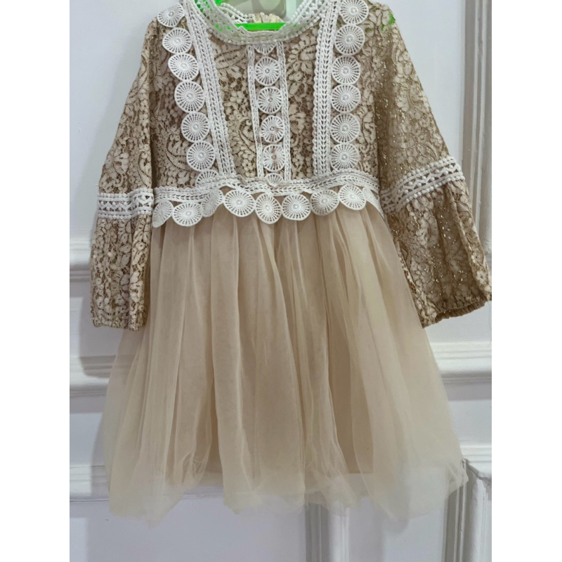 Dress premium brokat tile/dress anak perempuan/dress cantik cream