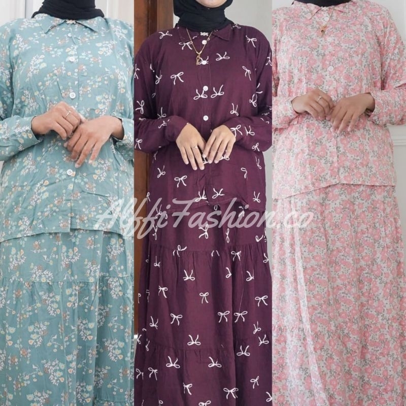 Alffi  One Set 2in1 daily bahan rayon setelan Rok baju wanita terbaru supernyaman