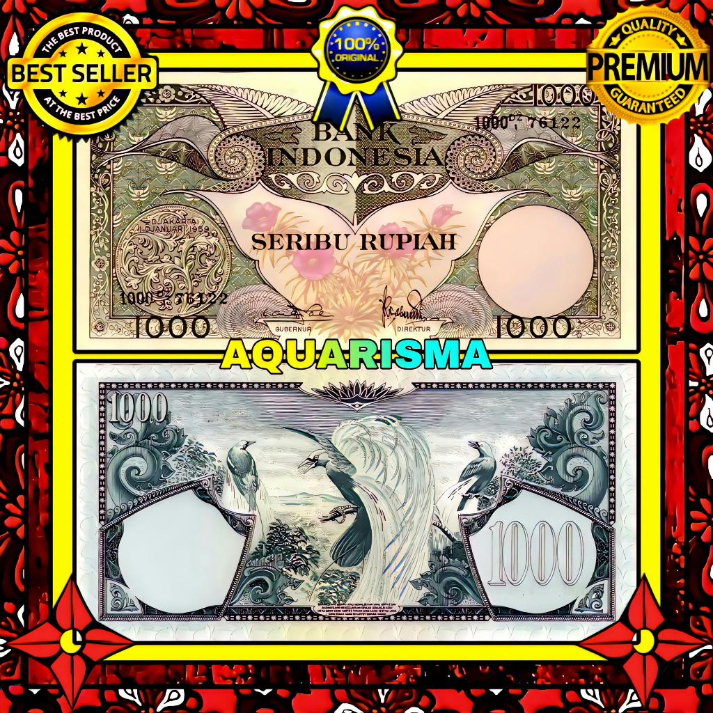KOLEKSI NUMISMATIK - SOUVENIR UANG KUNO 1000 RUPIAH INDONESIA SERI BUNGA 1959