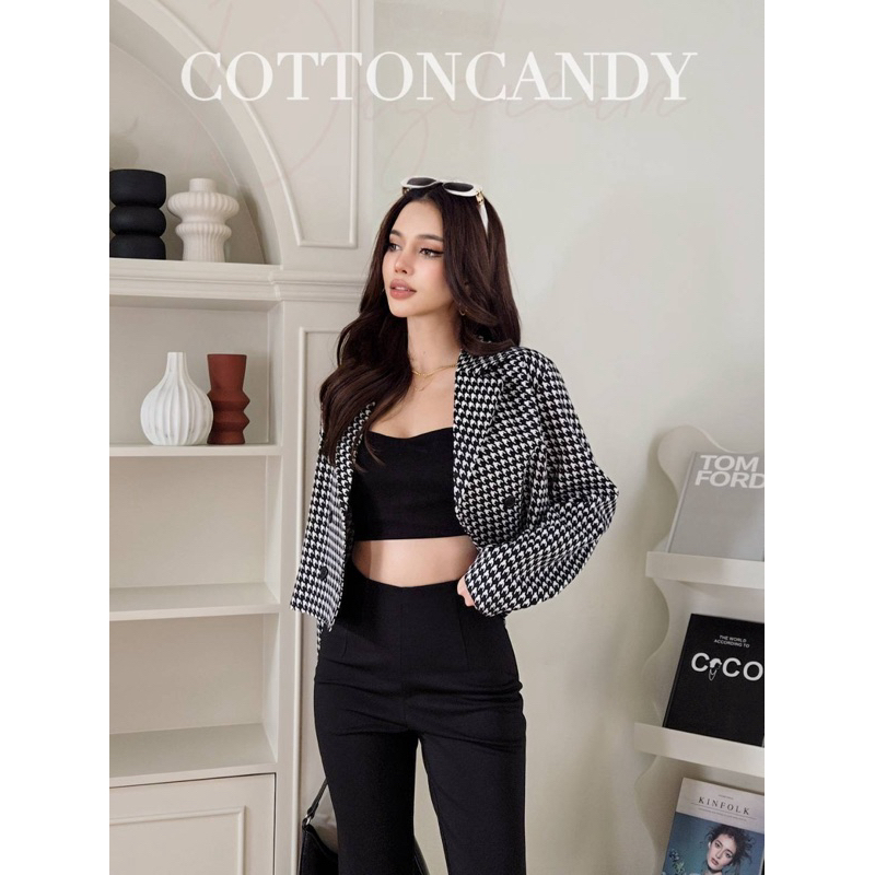 Chinori Blazer (Korean Crop Blazer Houndstooth Cotton Candy Import Bangkok)