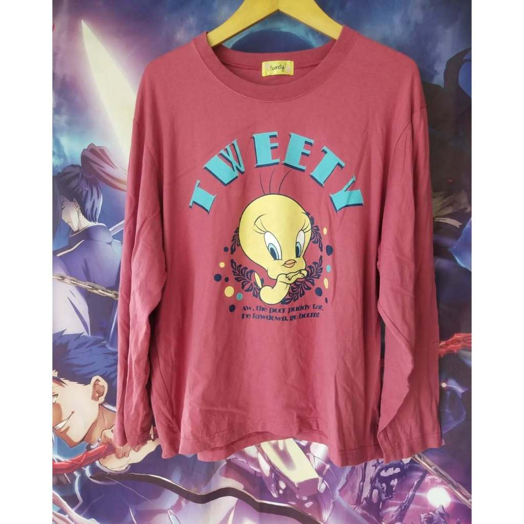 Tweety Big Print Art Pink Official Longsleeve (c) 2008 Jaket Sweater Original Second Merch Japan Kor