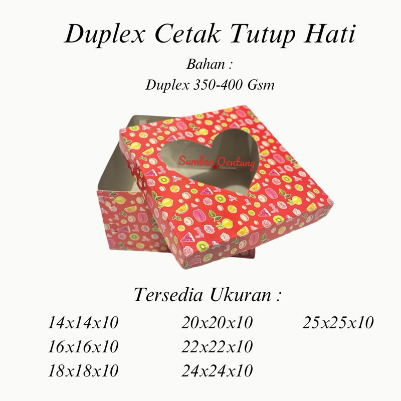 

[10PCS] DUS DUPLEX CETAK TUTUP HATI TINGGI 10CM KARTON BOX KOTAK HAMPERS KUE