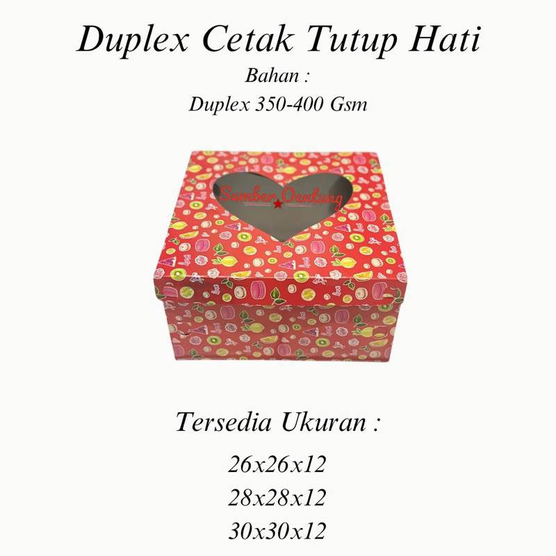 

[10PCS] DUS DUPLEX CETAK TUTUP HATI TINGGI 12CM KARTON KOTAK BOX HAMPERS KUE