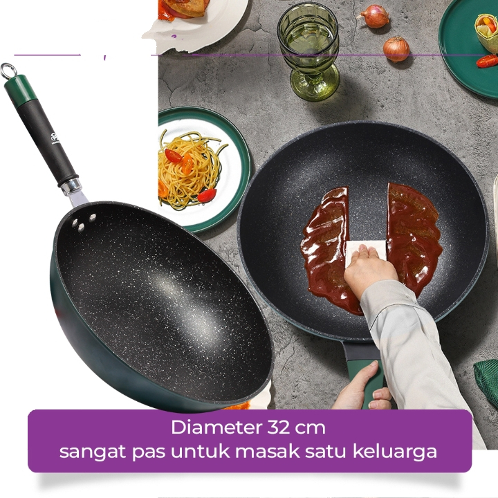 TERLARIS [HZ] - Wajan Batu Maifan 32cm / Wajan Gagang Plastik Maifan Batu Medis 32cm / Wajan Anti