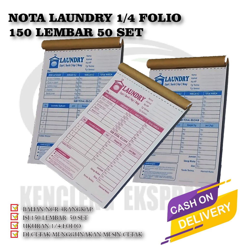 

NOTA LONDRY ISI 150 LEMBAR 3 PLAY UKURAN 1/4 FOLIO 10.5X16,5cm READY STOK