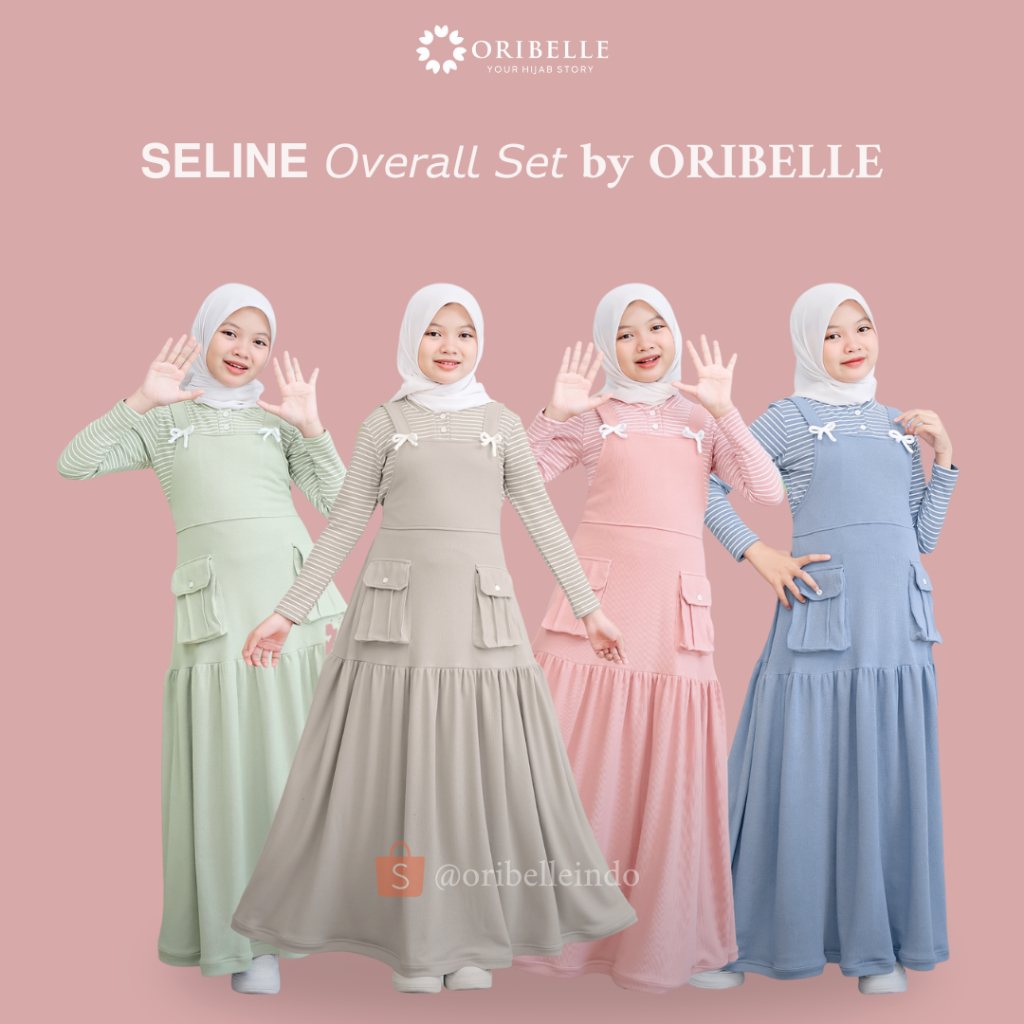 Seline Overall Set by Oribelle - Soft Caramel Knit Inner Blouse, & Cargo Saku Tunik dan Overall Anak