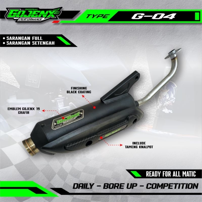 Knalpot Motor Standar Racing GOJENX19 Performance G-04  SkyDrive, Skywave,Beat,Mio, Scoopy, Vario,N 