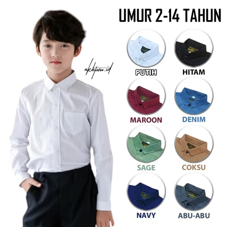 Kemeja Anak Laki Laki Lengan Panjang Polos Umur 1-14 Tahun Import Distro Kasual Bayi Cowok Lengan Pa