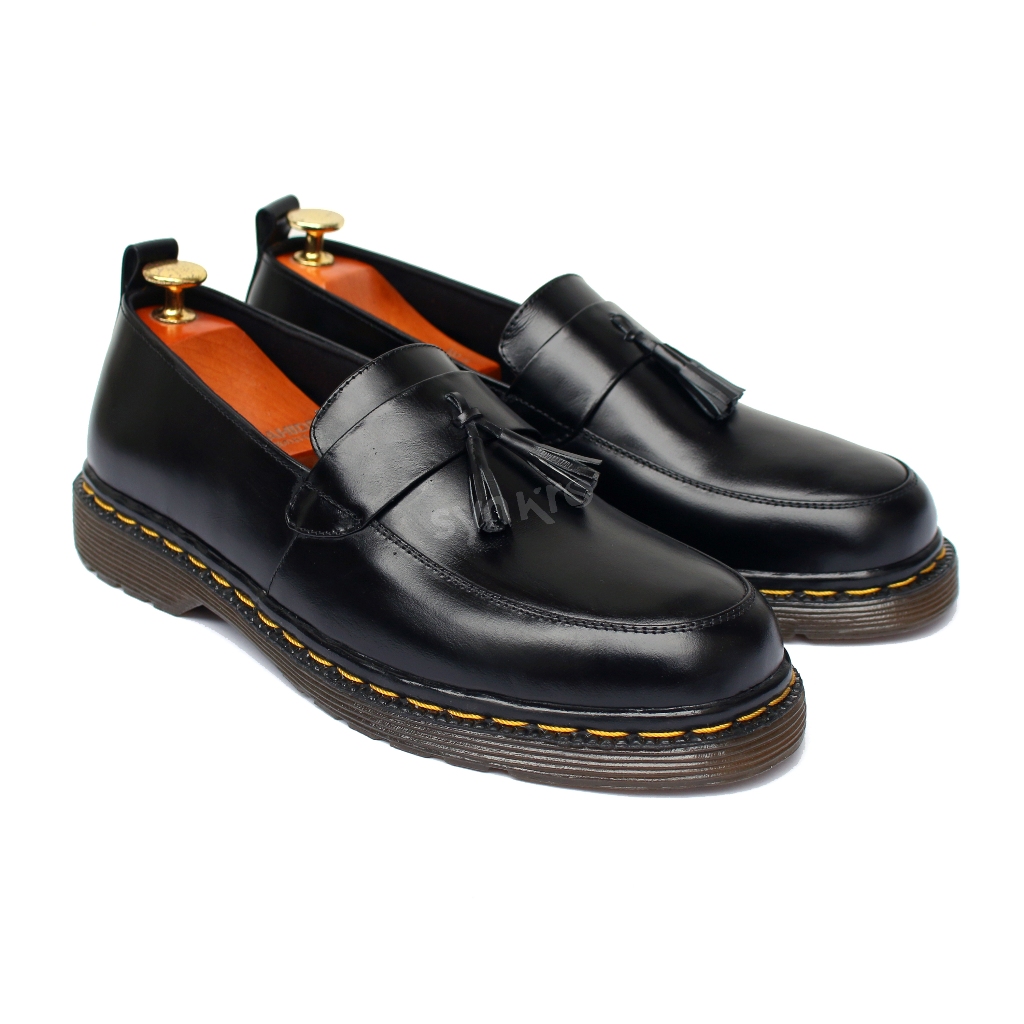 38-44 Synkro Tesis - Sepatu Loafers Tassel Formal Pria Kulit Asli Original Hitam
