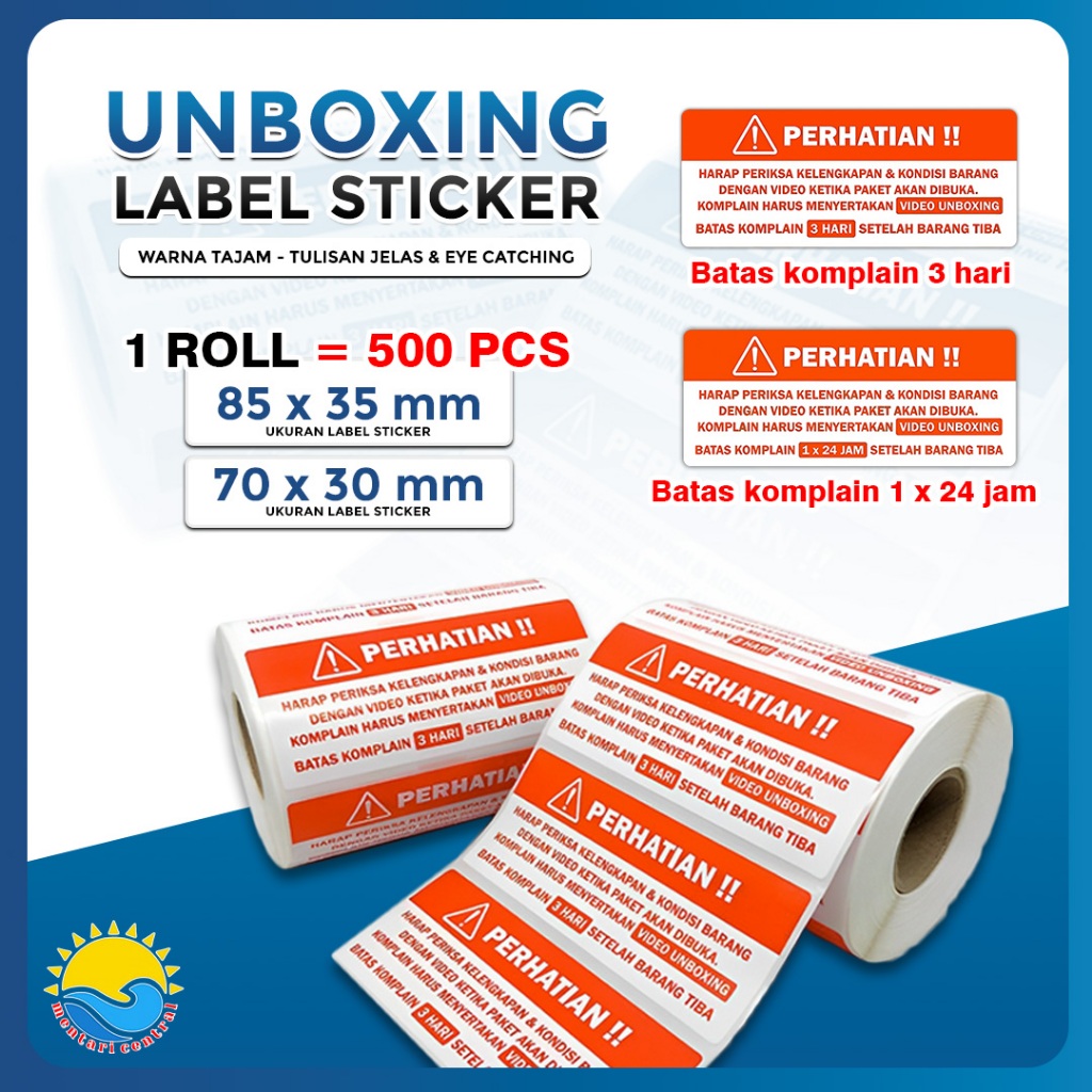 

Label Sticker Video Unboxing Stiker Perhatian Pengiriman Online Shop 85 x 35 mm isi 500 pcs