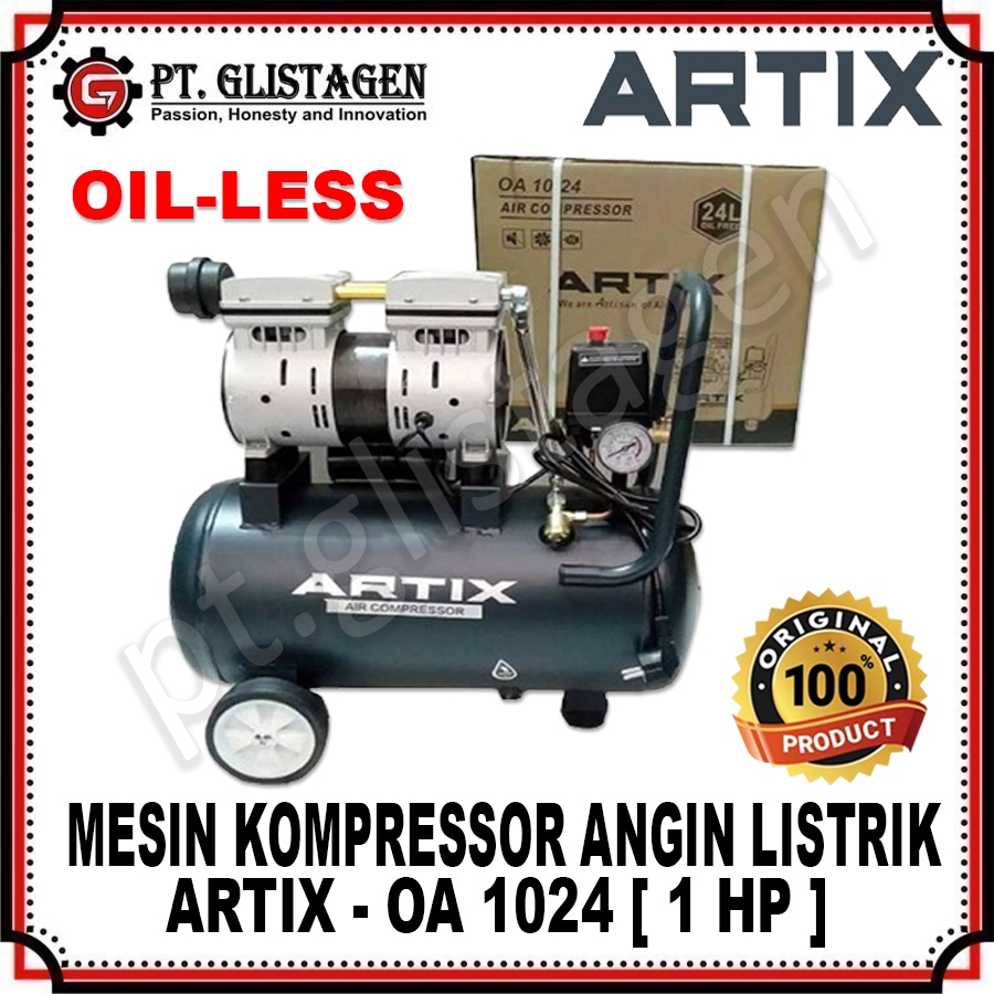 ARTIX OA1024 Mesin Kompresor Angin SILENT 750 Watt 1 HP 24 Liter Oilless Oiless OA 1024 OA-1024 ORIG