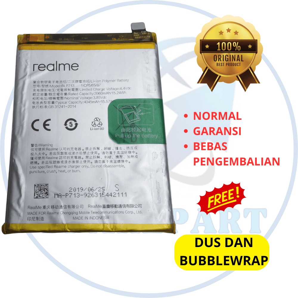 baterai hp realme 3 pro - BLP713 - asli original copotan cabutan bawaan
