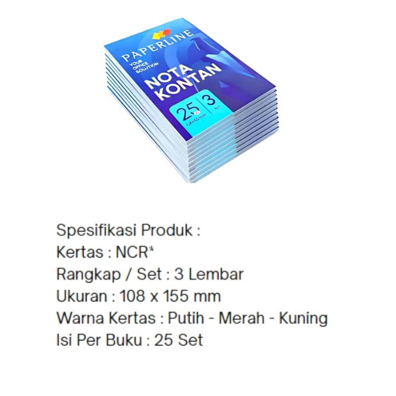 

Nota Kontan 3 Ply Kecil Paperline isi 10 Buku