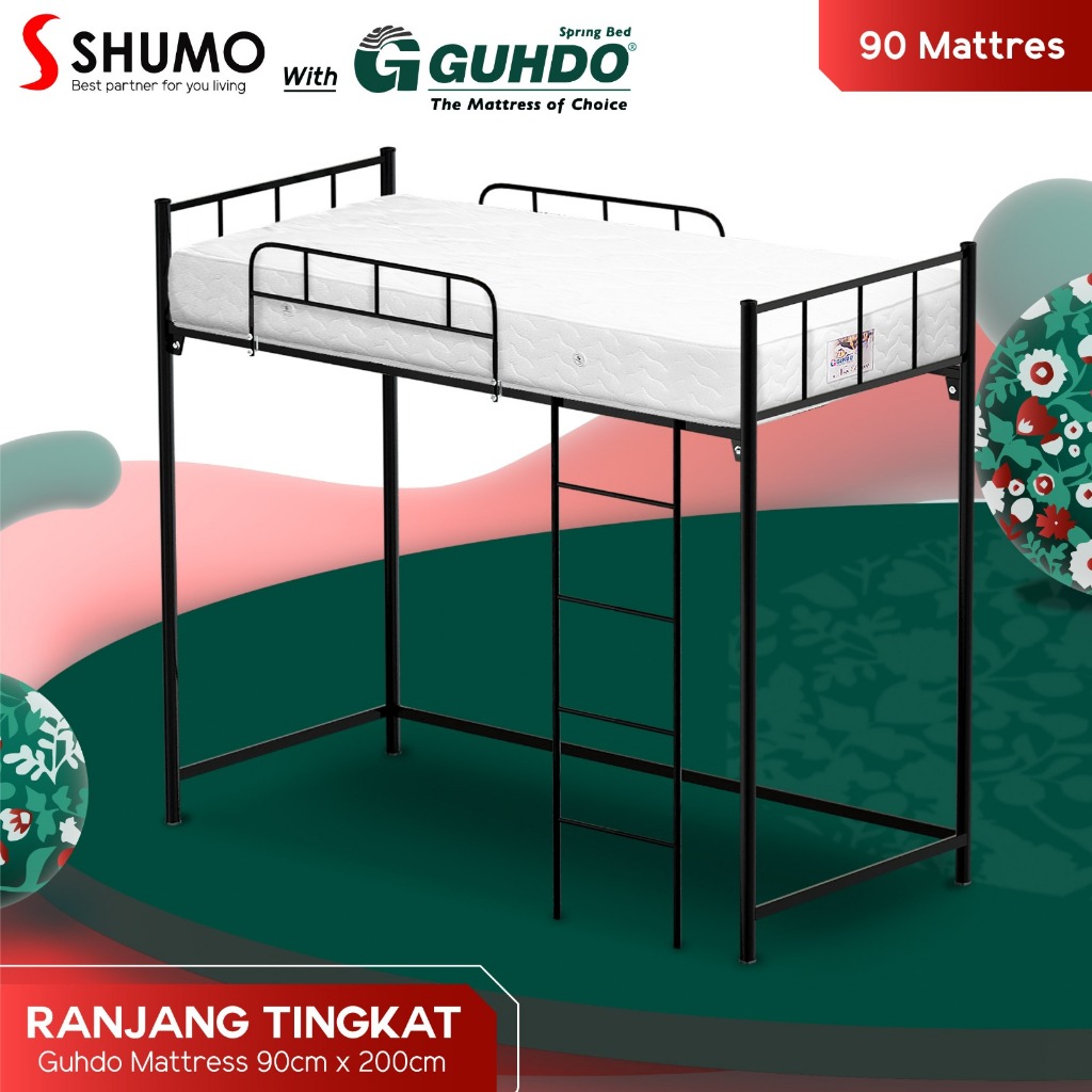 CITRA FURNITURE GUHDO SPRINGBED X SHUMO Ranjang Besi Tingkat Meja Belajar 90x200 Spring bed Full Set