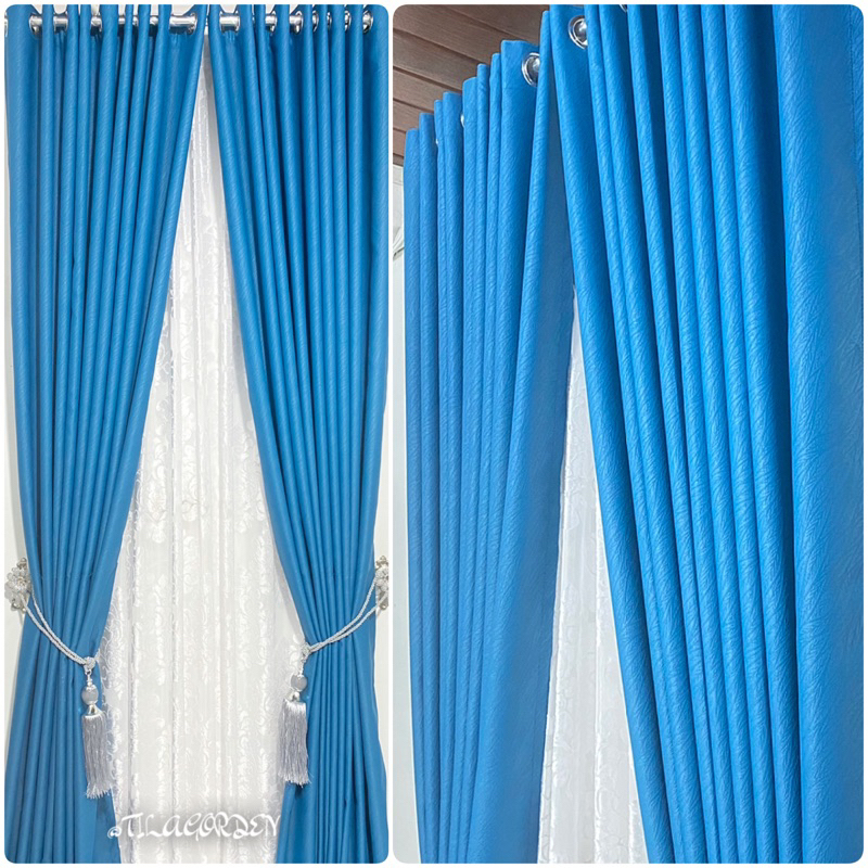 Gorden Blackout Premium Imfort Motif Serat Kayu Warna Biru Turkish - 6 8 10 gelombang kain, curtain