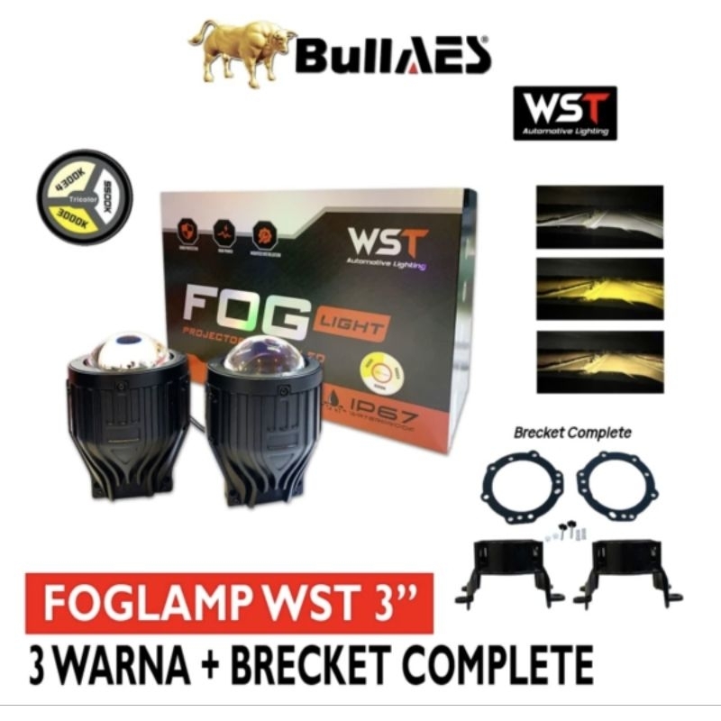 Foglamp 3 Warna Biled WST 3Inch IP67 Bluelens Breket Komplit
