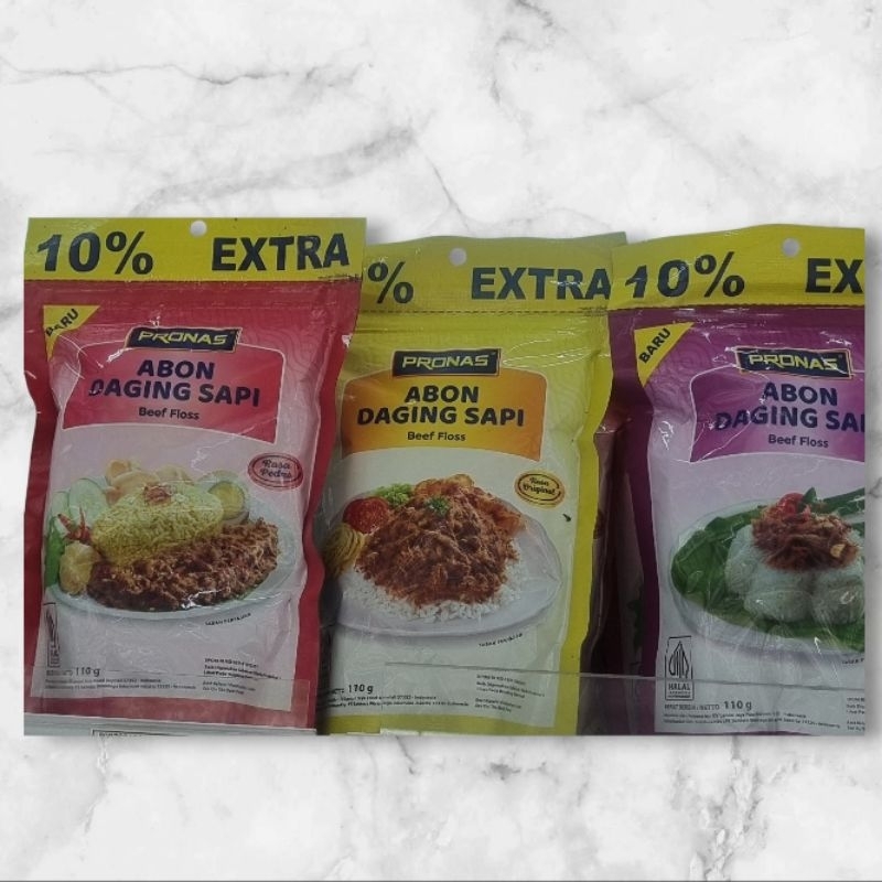 

Pronas Abon Daging Sapi Rasa Original,Pedas dan Bawang 110gr