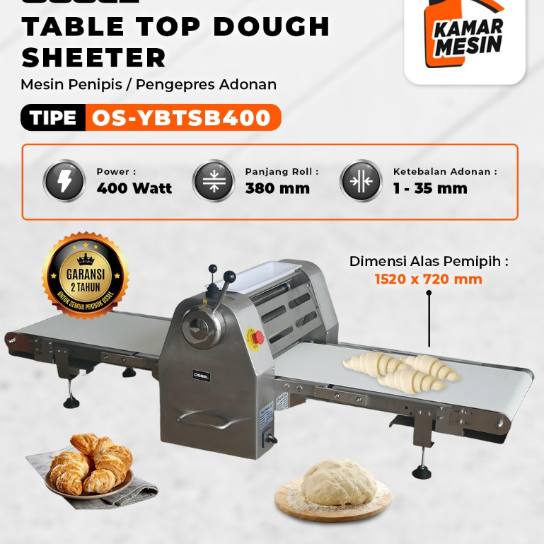 OSSEL Dough Sheeter Penipis Adonan Listrik Pendek Table Top OS-YBTSB400 OSSEL
