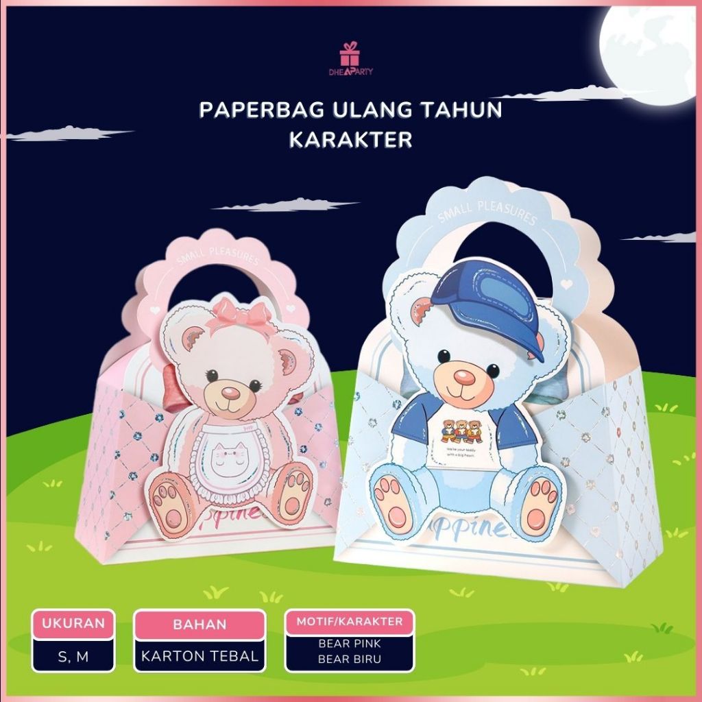 

DP Paperbag Souvenir Ulang Tahun Anak / Goodie Bag Ulang Tahun Motif Cartoon Bear Lucu / Tas Hadiah atau Souevenir PP56